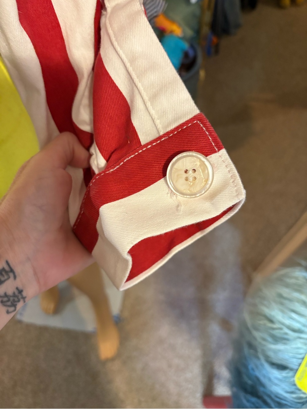 English Factory Crop Red & White Striped Denim Jacket M - Picture 3 of 6